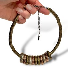 Vtg Nordstrom VCLM NECKLACE Tri Color Metal Silver Gold Copper Classy Cheerios