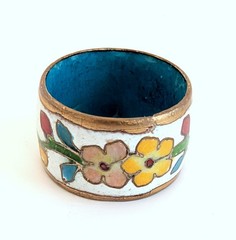 Vintage Wide Oriental Enamel Cloisonne Floral Band Ring 6.5