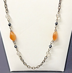 Vintage Estate 26-28″ Bronze Toned Orange & Clear Beaded Chain Station Necklace