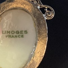 Large Beautiful Vintage LIMOGES FRANCE Cameo Necklace Courting Couple Porcelain