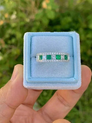 3Ct Art Deco style Lab Created Diamond Emerald Engagement 14K White Gold FN Ring