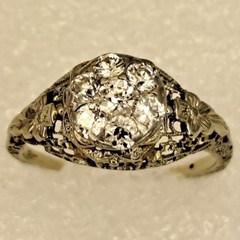 Antique 18K White Gold Diamond Cluster Filigree Engagement Ring Edwardian? Deco?