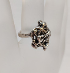 Vintage Artisan Brutalist Abstract Silvertone Ring Size 8 Mid Century Modernist