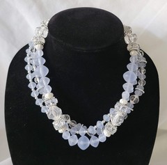 MCM VTG Choker Necklace & Earring Set Frosted Blue Multi-layer Chunky Statement