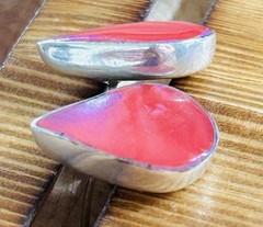 Vintage Mexican Tear Drop Sterling Silver Post Earrings With Pink Resin 4.08 Gr