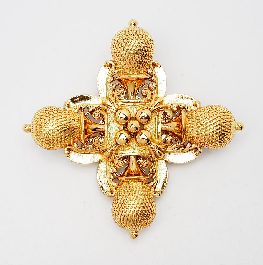 Large 24k gold plated ornate Maltese cross pin or pendant Larisa Barrera LCB