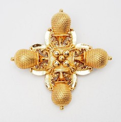 Large 24k gold plated ornate Maltese cross pin or pendant Larisa Barrera LCB