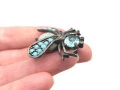 Vintage WEISS Blue Glass Rhinestone Faux Turquoise Bee Bug Beetle Brooch Pin