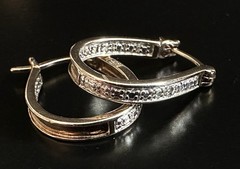 Gold Over 925 Sterling Ross Simons Oval Horseshoe Hoop Diamond Chip Earrings