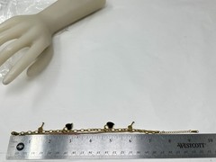 Gold Stainless Steel Key and Black Enamel Heart Charm Chain 7.5-9.5″ Bracelet