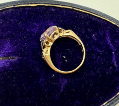 14K REAL SOLID YELLOW GOLD HALLMARKED TESTED GORGEOUS RING AMETHIST DIAMOND
