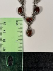Vintage 925 Sterling Silver Cognac Colored Amber Y Drop Necklace 18” 11g