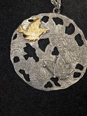 Vintage Alva Museum Replicas Butterfly Flower Medallion Pendant Necklace 25 in