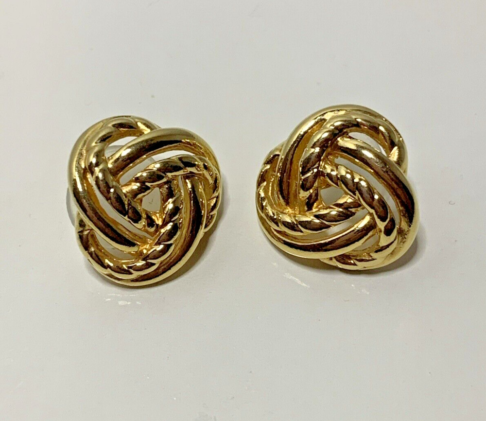Vintage Estate Find Gold Metal Knotted Rope Nautical Post Earrings