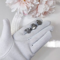 Vintage Set 3 Pewter Garden Pins Flowers Tools Scatter Lapel Tie Lot Mini .75″
