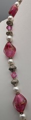 Vtg Czech Pink Foil Art Glass Bead Necklace Mid Century Princess 18″ Bohemian