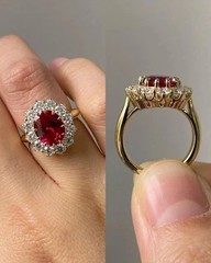 2.50Ct VVS1 Oval Cut Lab Created Ruby & Diamond Anniversary 14k Gold Finish Ring