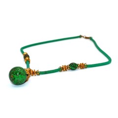 Signed Miriam Haskell 16–18” Green Marblette Bead Necklace Earrings Set Vintage