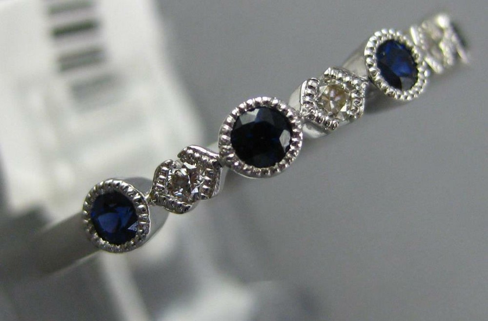 .34CT DIAMOND & AAA SAPPHIRE 14KT WHITE GOLD 3D ROUND FILIGREE ANNIVERSARY RING