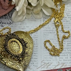 Gold Heart Locket Photo Birthday Anniversary Wedding Hummingbird Blue Necklace