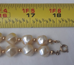 Vintage White Bead Gold Tone Bar Link Long Vintage Necklace 36 in Long