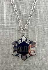 Vintage Coro Necklace Art Deco Revival Shield Monogram Silver Tone Signed 21”