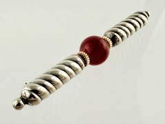 Vintage NR Signed Sterling Silver and 14kt Gold Carnelian Bead Bar Brooch Pin