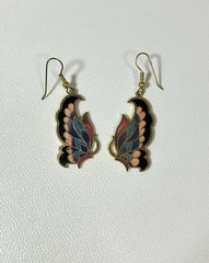 Vintage Cloisonné Enamel Butterfly Dangle Earrings