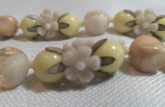 Vintage Beaded Yellow, Peach & Creme Double Strand Floral Lucite Necklace 17in