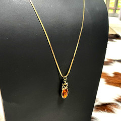 Vintage Trifari Gold Toned Chain & Baltic Amber Stone Owl Shaped Pendant 24″