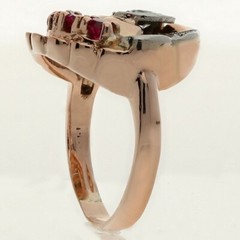 Antique Deco Diamond Ruby Ring .63CT 14K Rose Gold Size 5.5
