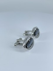 Vintage Swank hematite cufflinks long oval open silver tone design 3/4″
