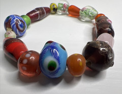 Vintage Art Glass Large Bead Stretchable Multicolored Bracelet