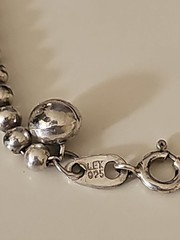 Vtg 7″ LEX 925 Silver Navajo Pearl Bracelet Silver Bell Charm 7.17g