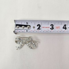 Silver Tone Bow Clear Rhinestone Brooch Unmarked Pin