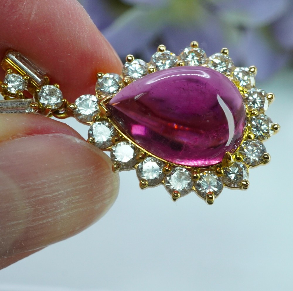 Huge Vintage Rubellite Tourmaline Diamond Pendant 14K 18K Gold Appraisal