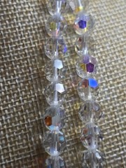 Vintage 48″ AB Crystal Glass Bead Necklace Faceted 8mm Aurora Borealis Long