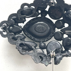 Vintage Regency Signed Japaned Jet Black Teardrop Rhinestone Pin Brooch