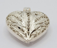Heart Open Metal Southwestern Style Silver Plated Filigree Puffy Puffed Pendant