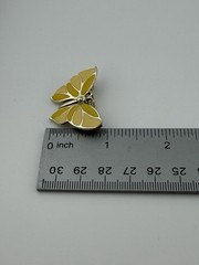 Vintage Pale Gold Tone Yellow Enamel Butterfly Brooch 1.25” 8.2g
