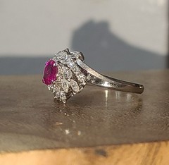 Vintage Platinum Cocktail Ring 1.77CT. Natural Round Cut Pink Sapphire GIA Cert