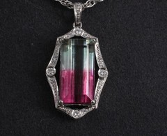 Fine 12.23ct Natural Watermelon Tourmaline & 0.24ct Diamond Platinum Necklace