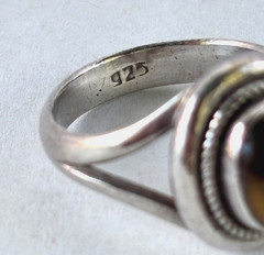 Vintage Sterling Silver and Tiger’s Eye Ring Size 6 Stamped 925 Silver Bezel Set