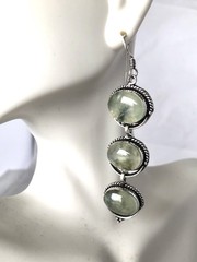 Vintage Prehnite 925 Silver French Hooks Earrings 3”