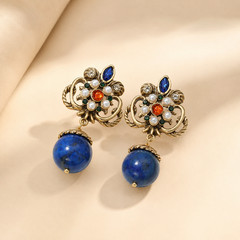 Gold-Plated Lapis Lazuli Drop Earrings Titanium Posts Vintage Statement