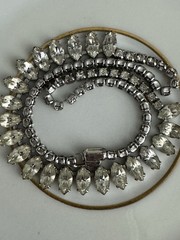 Vintage Clear Rhinestone Choker Necklace Marquise Cut Silver Tone Tennis Chain