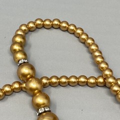 Gold Simulated Pearls Graduating Shiny Beads Rondelle Rhinestone Spacers 17″