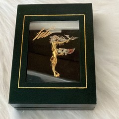 Erte F Initial Vintage Sterling & Gold Plate Brooch Pin