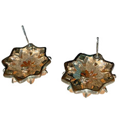 Vintage Early Plastic Earrings Rhinestone Floral Peach Tangerine Color Sparkle