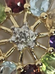 Natural Multi Gemstone Diamond Center Pendant 925 Silver Gold Plated Circle